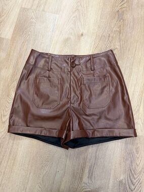 Altar’d State Brown Faux Leather High-Waist Shorts